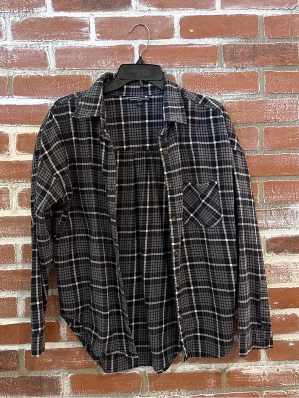 Brandy Melville Black & Gray Plaid Button-Down Shirt